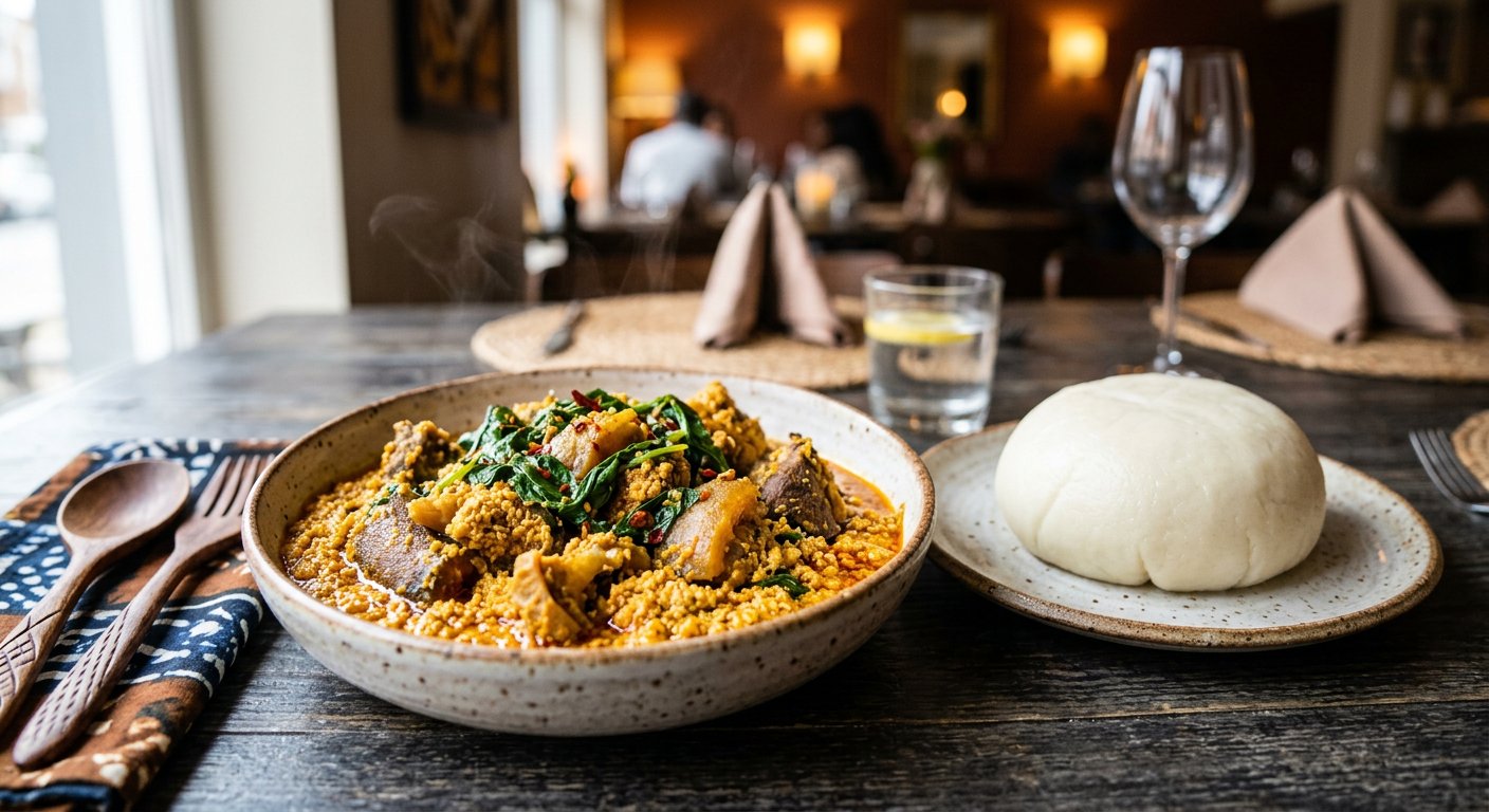 Egusi Soup with Pounded Yam & Assorted Meat