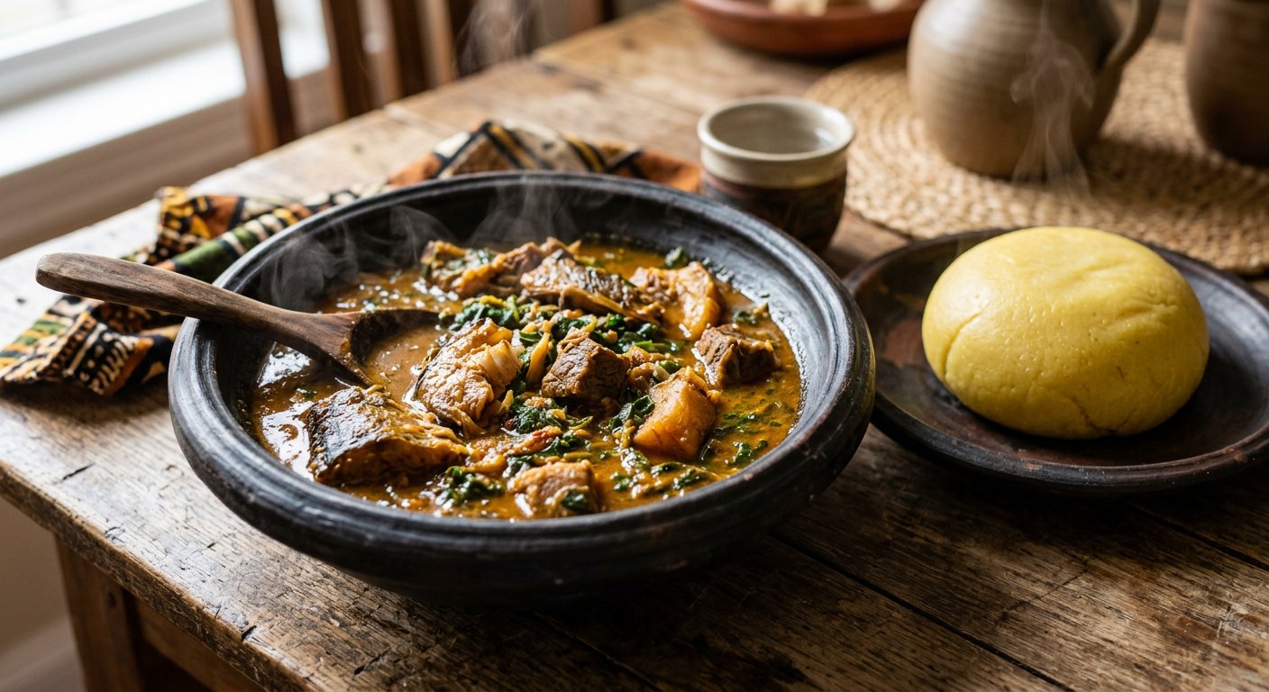 Traditional Ogbono Draw Soup with Yellow Eba